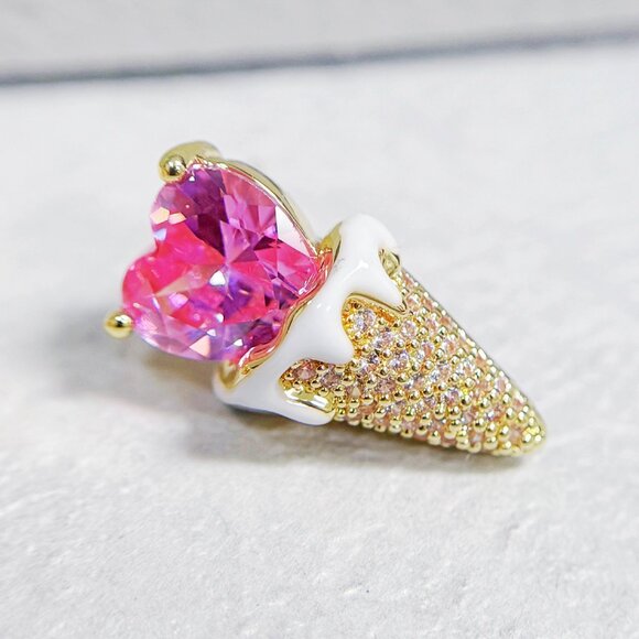 Ice Cream Crystal Earring, Fashion Stud Earring, Heart Jewelry, Birthday Gift - Picture 7 of 8